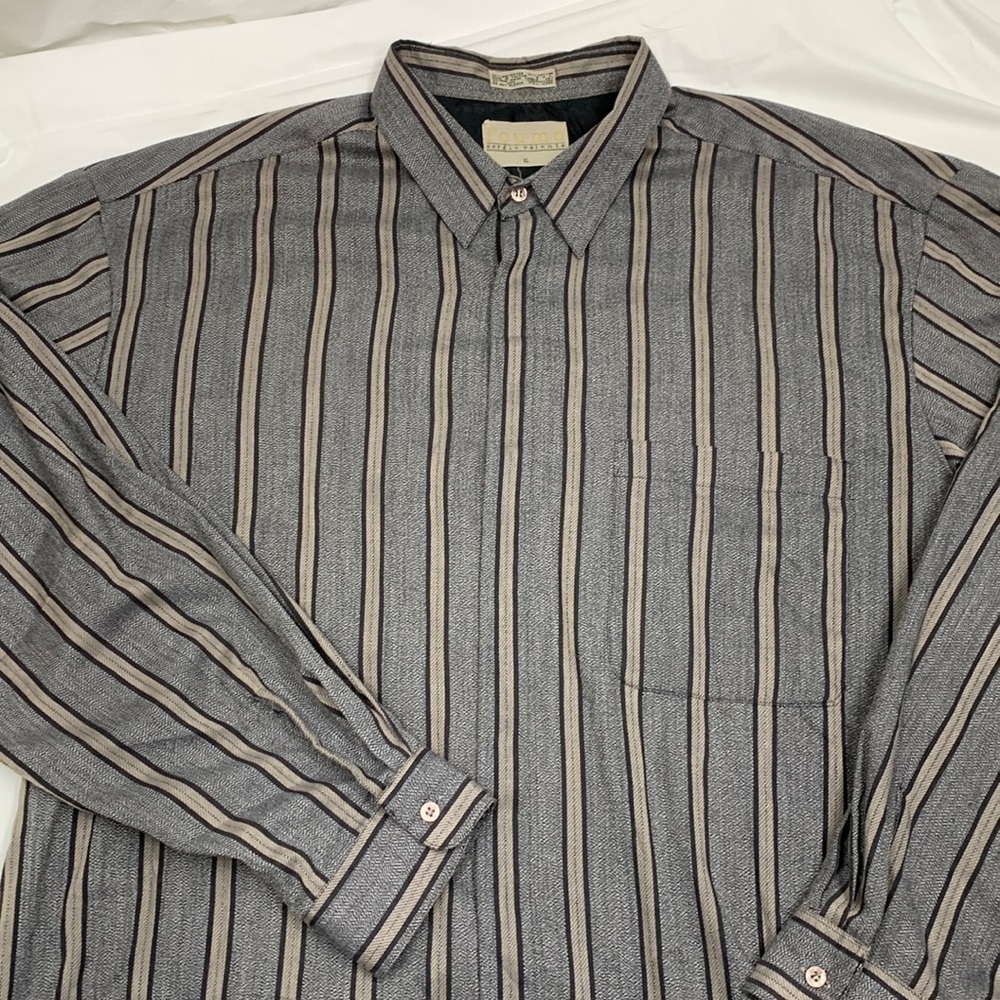Men Sergio Valente l’oumo Black White Tan Stripe Button Long Sleeve Shirt XL